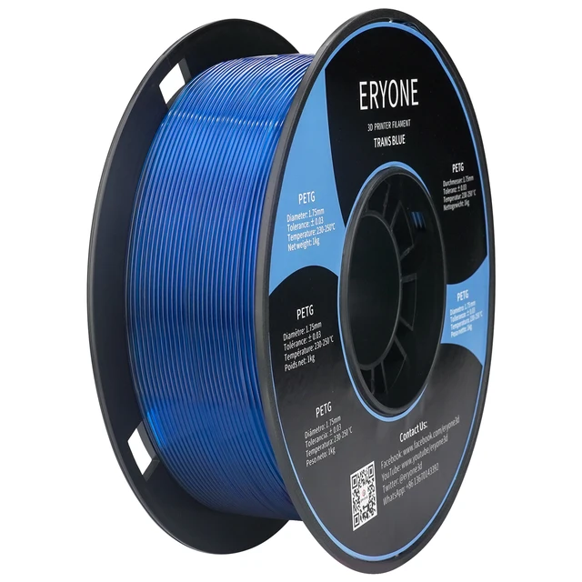 ERYONE PETG Filament 1kg 1.75mm ±0.03mm For 3D Printer,1KG (2.2LBS) 3D Printing Fast Shipping PETG Clear Blue