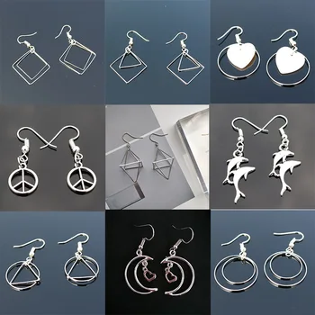 

Small Hollow Geometric Hook Earrings for Women Round Triangle Heart Pendants Drop Earrings for Girls Unusual Ear Jewelry