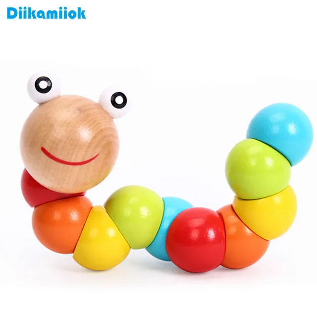 New Rainbow Worm Twist Puppet Cognition Fun Educational Toys Changeable Shape Wooden Blocks Kids Colorful Caterpillar Baby Toy 1
