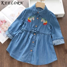 Keelorn/платье для девочек; весенние вечерние платья; джинсовое Сетчатое платье принцессы для девочек; детское платье с поясом; весенняя одежда для детей