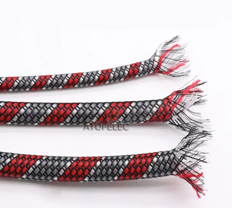 4 мм широкий Плетеный мягкий ПП хлопчатобумажная пряжа+ ПЭТ расширяемая оплетка кабель оболочка красный/оранжевый/желтый/синий+ белый+ серый - Цвет: Red White Gray