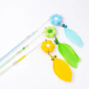

Pet supplies cat toys colorful feather flower-shaped plastic plush cat sticks pet cat toys