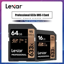 Lexar 633x32 Гб U1 SDHC 64 Гб 128 ГБ 256 U3 sd-карта SDXC профессиональная карта памяти 95 МБ/с. для 1080p видео в формате 4K Камера