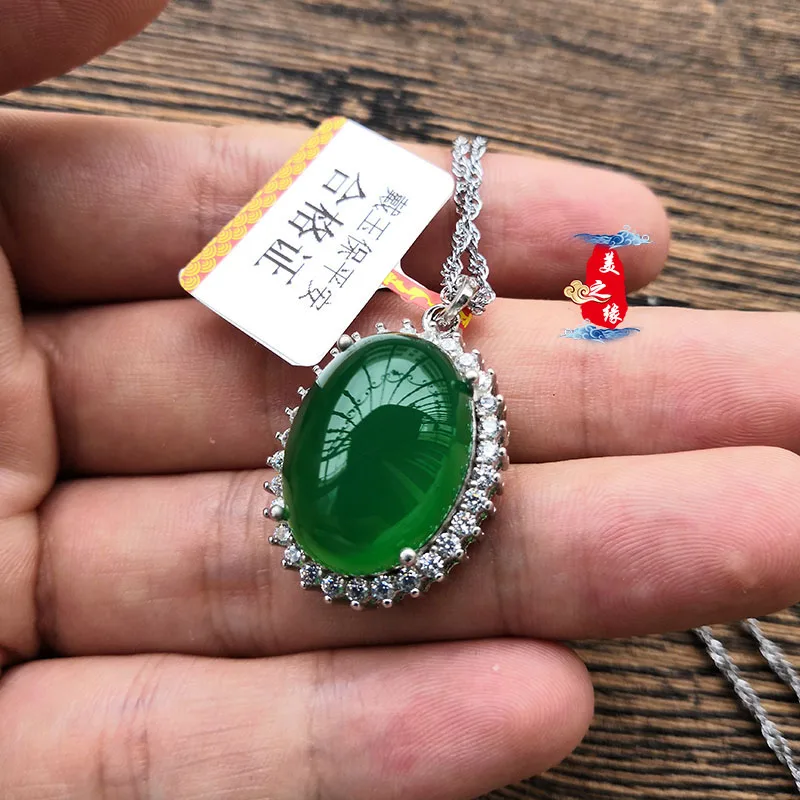 Natural drop green jade pendant with 925 sterling silver pendants necklaces add chain jade jewelry 2