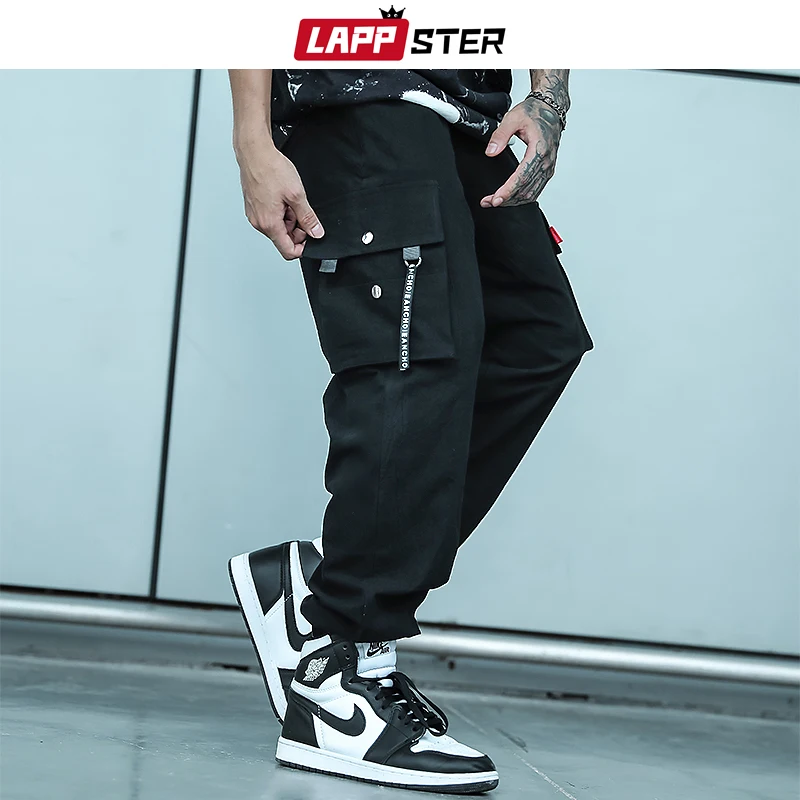 

LAPPSTER Hip Hop Ribbons Cargo Pants 2019 Mens Streetwear Baggy Pockets Joggers Harem Pants Korean Designer Loose Sweatpants INS