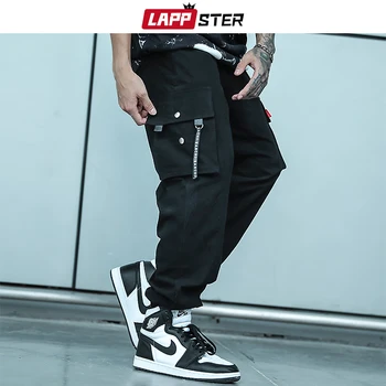 

LAPPSTER Hip Hop Ribbons Cargo Pants 2020 Mens Streetwear Baggy Pockets Joggers Harem Pants Korean Designer Loose Sweatpants INS