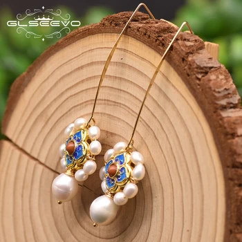 

GLSEEVO Handmade Cloisonne Temperament Drop Earring For Women Wedding Original Design Long Hanging Earrings Fine Jewelry GE0979