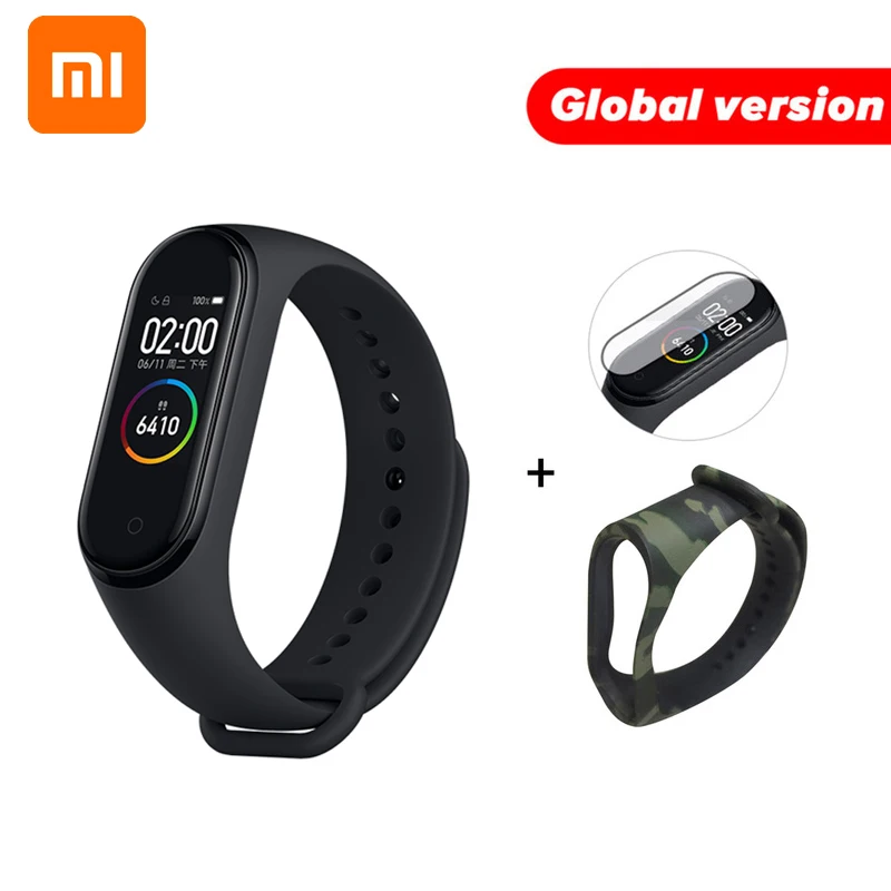 Gb Cam Green N Film Xiaomi mi Band 4 глобальная версия цветной экран Смарт-Браслет фитнес-трекер mi Band 4 браслет Bluetooth водонепроницаемый для IOS/Android - Цвет: Gb Cam Green N Film
