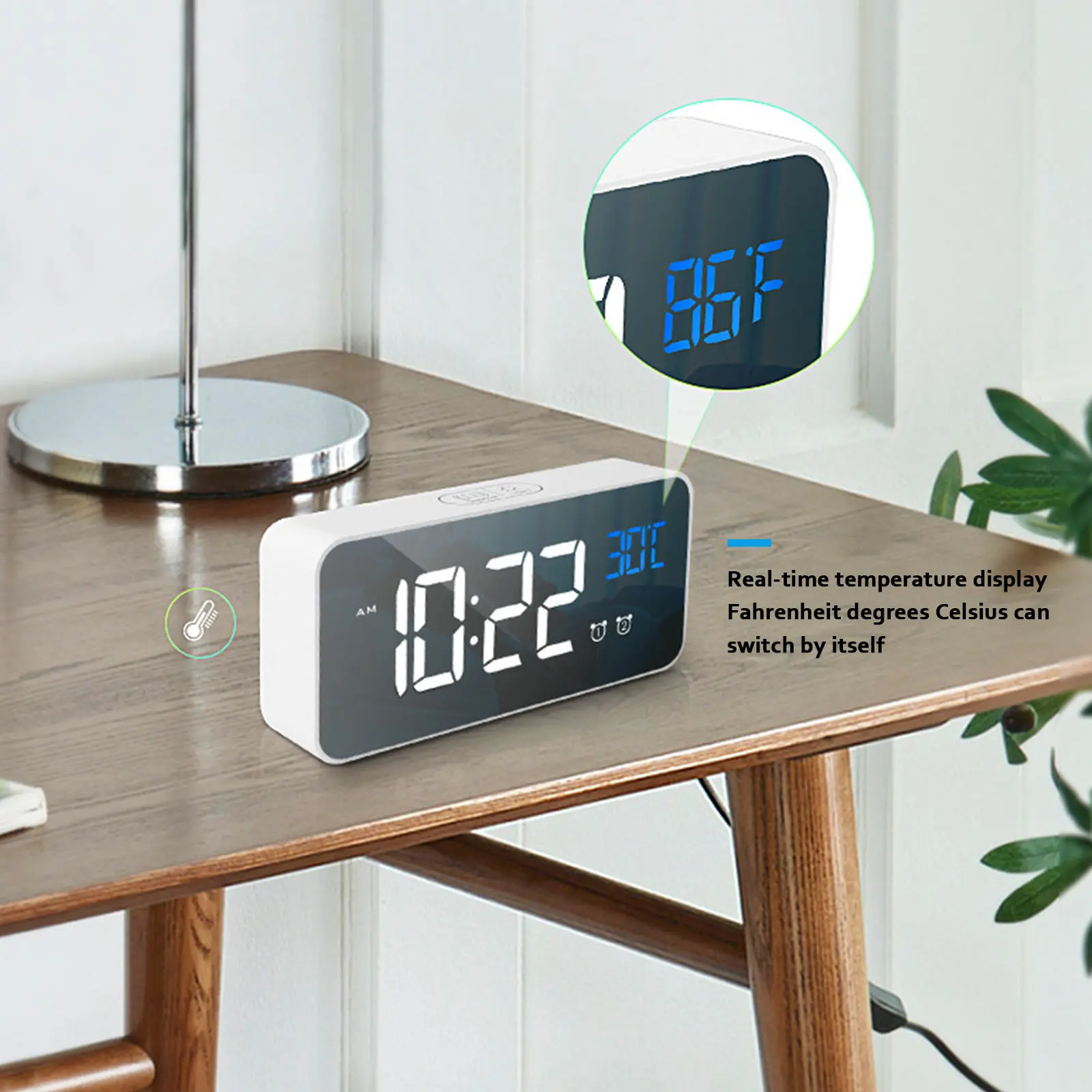 Reloj despertador Digital LED multifunción, función de espejo, calendario de  temperatura, USB inteligente, decoración del hogar - AliExpress