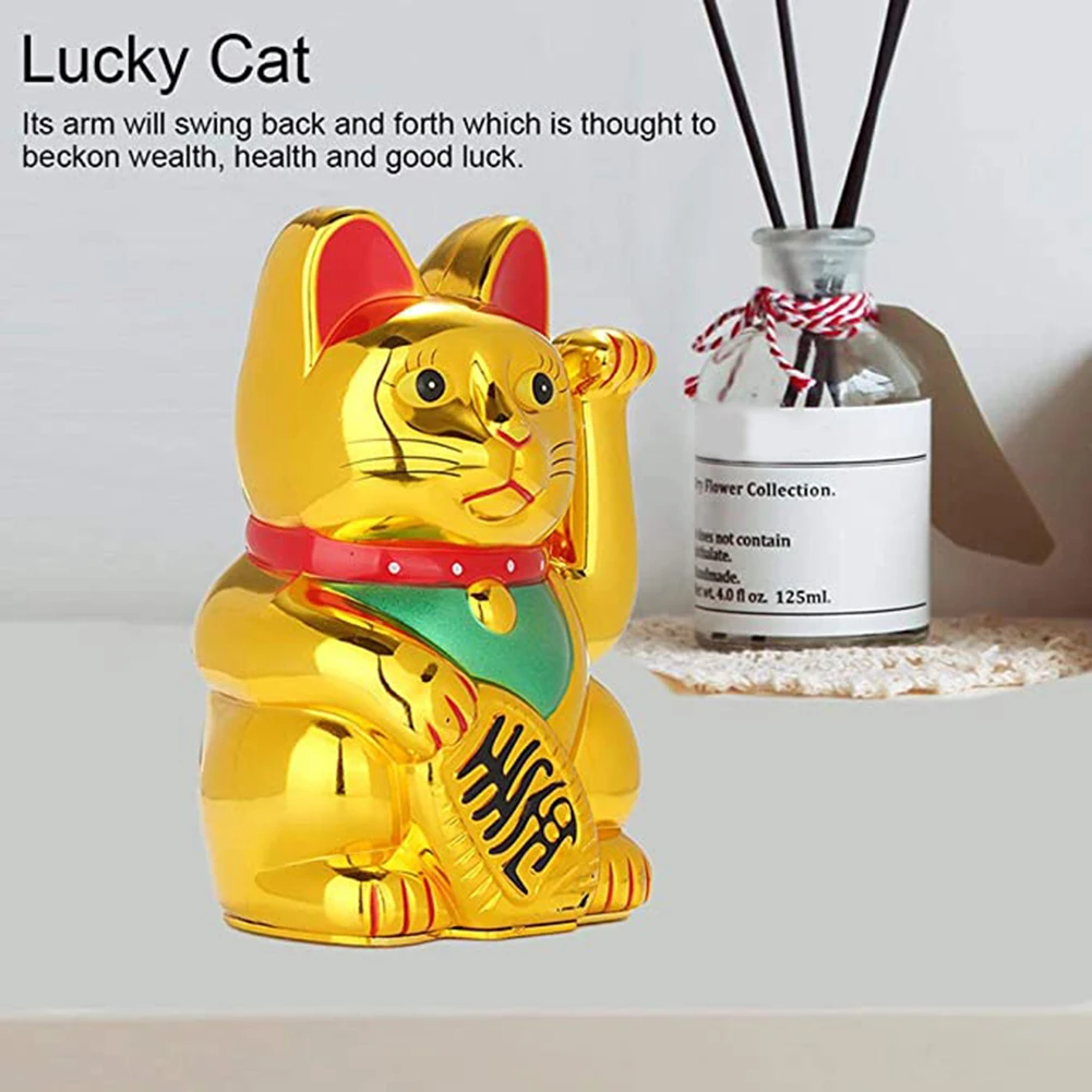 Japanese Gold Lucky Cat With Waving Arm Battery Charging Lucky Fortune Cat For Home Decoration Room Ornaments Gifts No Battery