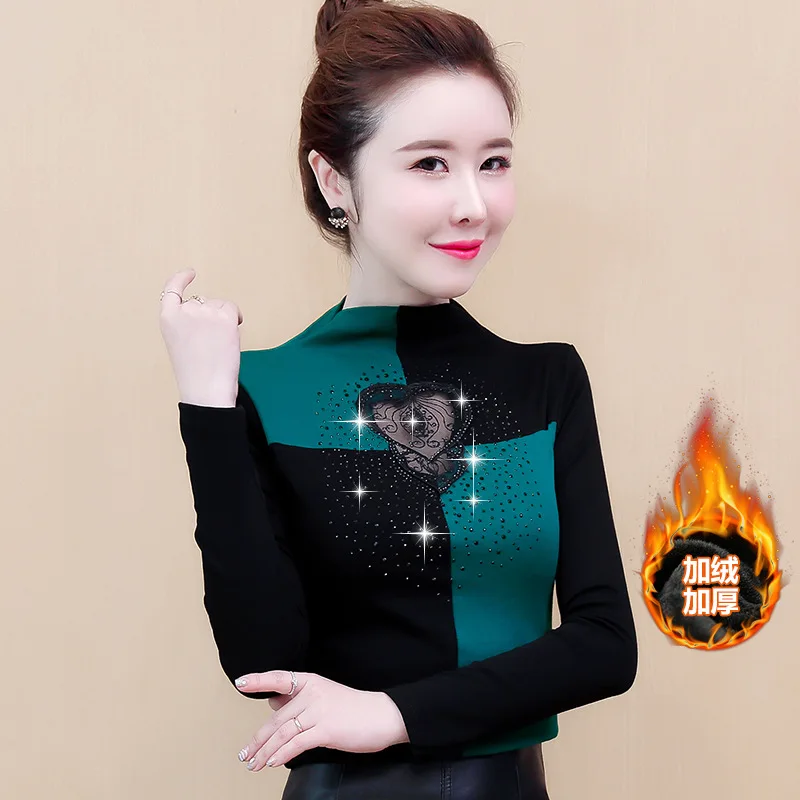 

Half-Turtle-Neck plus Velvet Base Shirt Women's Fall And Winter Clothes 2019 New Style chao yang Gas Underwear Warm Thick Lace U