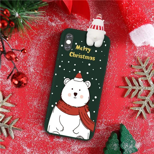 Рождественский мультяшный 3D чехол для телефона с оленем для iPhone 11 Pro Max XR XS Max X 7 8 6 6S Plus милый силиконовый матовый красный чехол с медведем - Цвет: Style 19