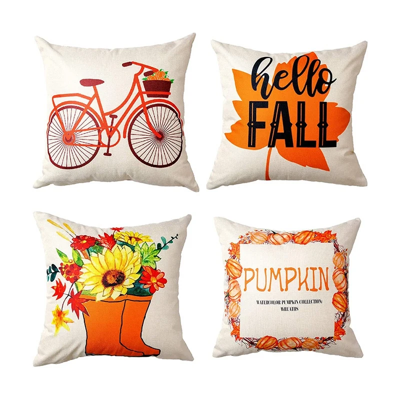 

Pillow Cover ,Autumn Harvest Pumpkin Theme DecorativeIndoor Linen Fabric Throw Pillow Case for Couch Bed Car