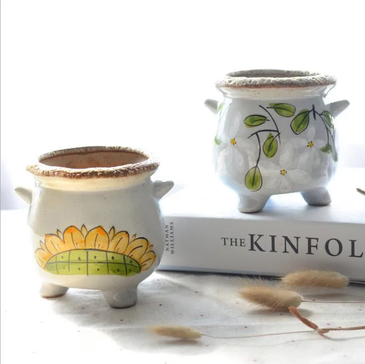 

Individuality creative hand-knotted succulent plant pots hand-painted sunflower pot ceramics