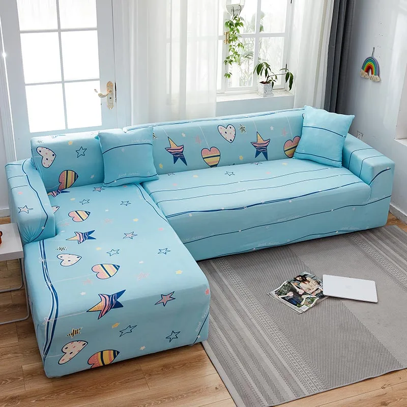 Stretch Sofa Covers Sectional Elastic Sofa Cover for Living Room Blue Couch Cover Slipcovers Single/Two/Three/Four Seat 0040