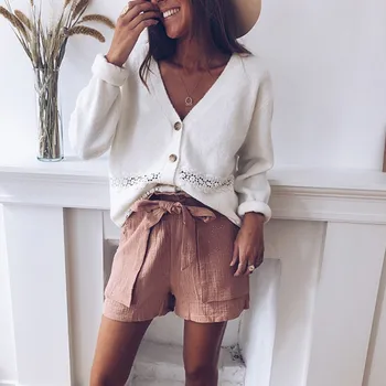 

Fashion Lace Stitching Hollow Jacket Women Winter Casual Solid Long Sleeve Cardigan Coat Button V Neck Women Coats and Jackets