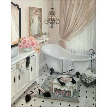

Diamond Embroidery Bathtub 5D Diy Diamond Painting cross stitch Luxury bathroom Full square Diamond picture Home Decoration