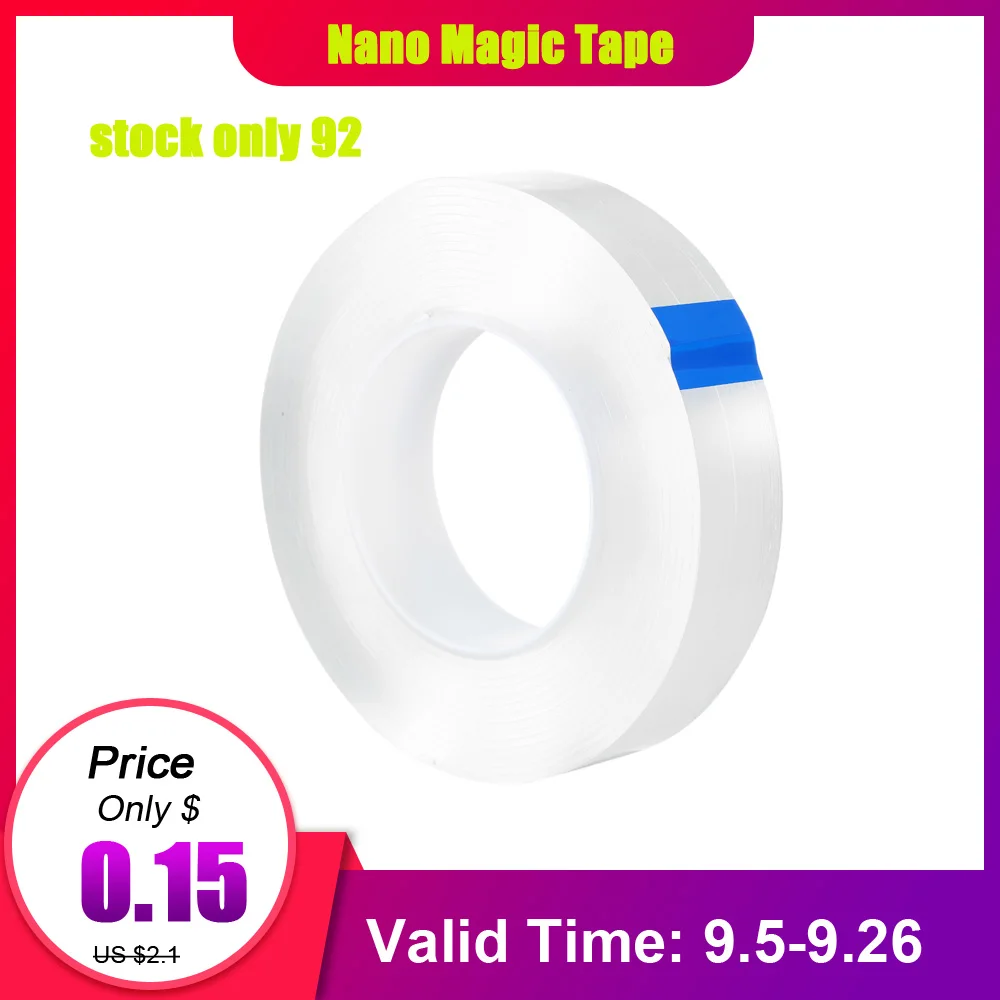 

1m/3m/5m Double Sided Tape Washable Adhesive Nano Magic Tape Waterproof Tapes Insulating Tapes Super Fix High viscosity Glue