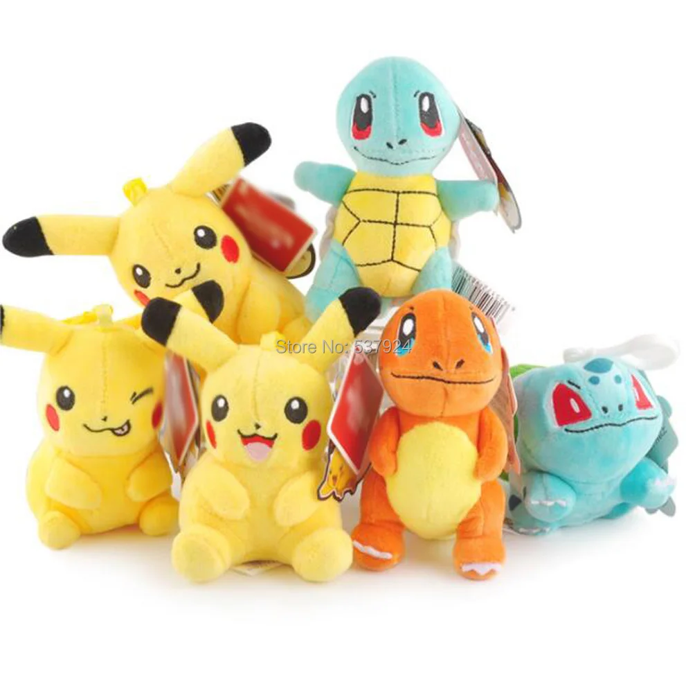 Новинка 20 шт 9 видов стилей подлинный Пикачу Snorlax Charmander Squirtle wobbuffet Bulbasaur " 10 см плюшевый брелок клип плюшевая кукла