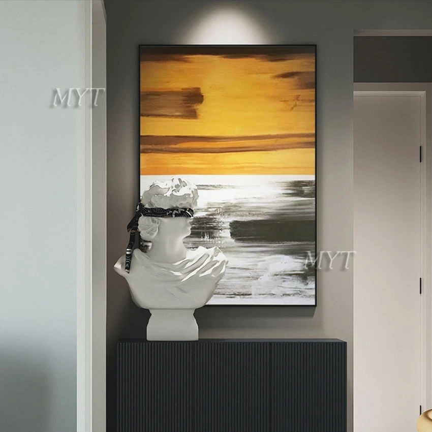 

High Quality Hand-painted Wave Abstract Oil Painting Wall Painting Art Orange Modern Home Decoration Display Frameless