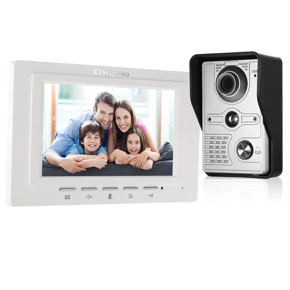 7 inch Wired Video Doorbell Indoor Monitor with IR-CUT Rainproof Outdoor Camera Visual Intercom Two-way Audio Remote Unlock