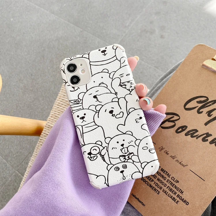 Ретро линейный профиль Рисунок медведя kawaii японский телефонный чехол для iPhone 12 11
