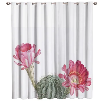 

Tropical Green Cactus Flower Floral Fabric Kids Window Treatment Hardware Sets Curtain