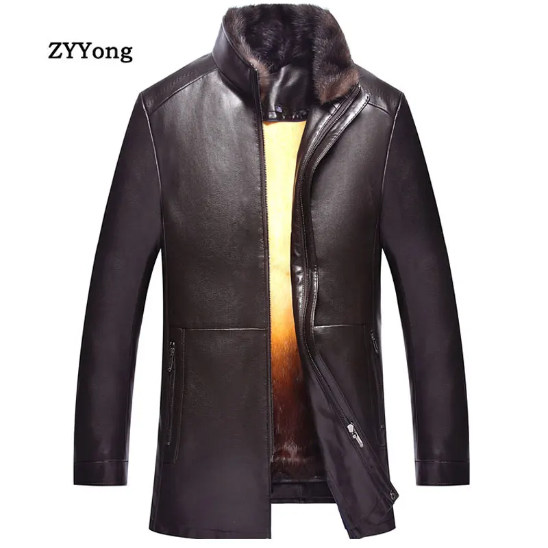 2020 New Size 3XL Fur Collar Leather Coat For Men Down Plus Velvet Liner PU Leather Jacket Winter Jackets For Men