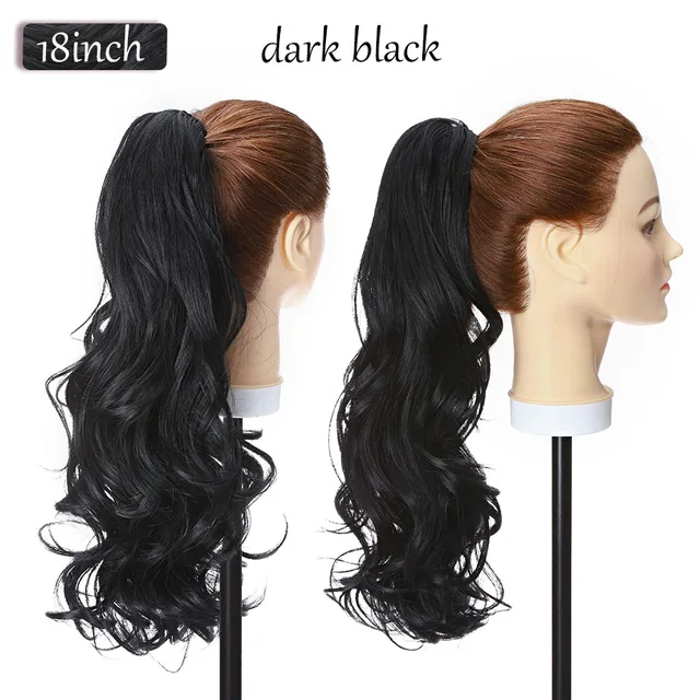S-noilite Synthetic 12-26inch Claw Clip On Ponytail Hair Extension Ponytail Extension Hair For Women Pony Tail Hair Hairpiece dark black