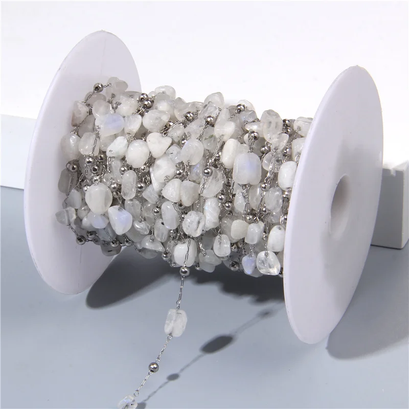 1M Stainless Steel Natural Stone Beads Chains Blue Moonstone Gemstone Dainty Chain DIY Jewelry Bracelets Necklace Making | Украшения и