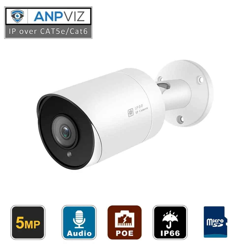 Tanie Kompatybilny Hikvision 5MP IP kamera poe na świeżym powietrzu H.265 kamera bezpieczeństwa typu bullet 2.8mm 30M IR ONVIF, gniazdo SD, Audio, FTP, NFS, RTSP