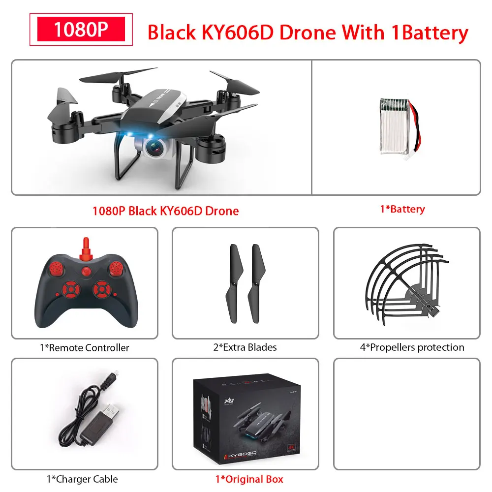 KY606D Дрон с FPV wifi 480P 1080P 4K HD Двойная камера или без камеры Квадрокоптер 20 минут время полета мини Дрон VS SG106 E58 Дрон - Цвет: Black 1080P  1B