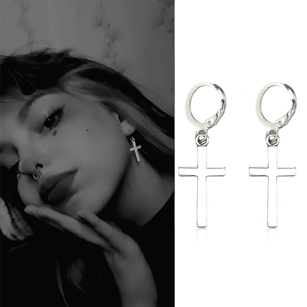 Fashion Men's Stainless Steel Cross Pendant Cartilage Drop Dangle Earrings Punk Jewelry for Cool Women Girl Friendship Gifts