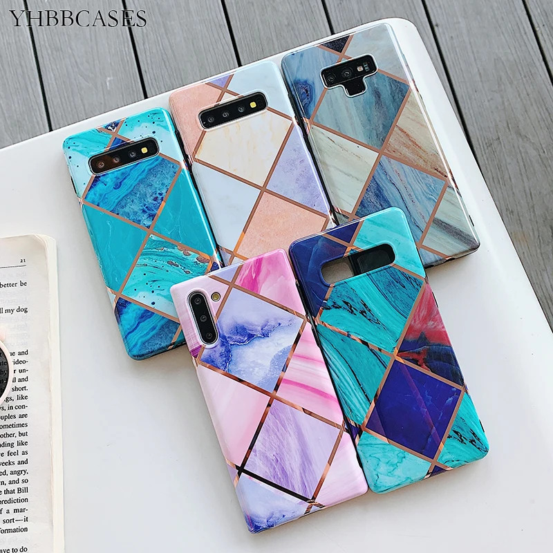 

YHBBCASES Plating Geometry Colorful Marble Soft Case For Samsung Note 10 8 9 Galaxy S10 5G S8 S9 Plus Couples Glossy Phone Cover