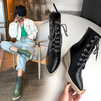 

Women Wedge Ankle Boots Casual Lace Up Low Heels Female Platform Shoes Ladies Gladiator Short Botas Large size Footwear Mujer