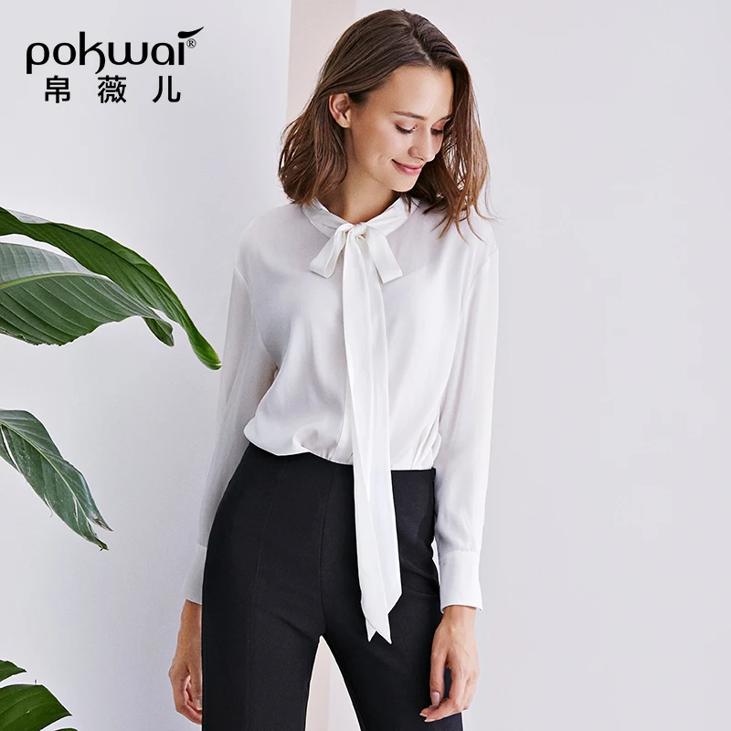2020 женские белые блузки POKWAI деловая Женская одежда для офиса рубашки с длинным