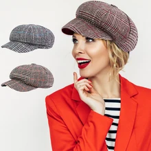 Женский берет газетчика, хлопковая клетчатая кепка, винтажная осенне-зимняя теплая плоская шляпа во французском стиле для дам, повседневные уличные головные уборы 30E