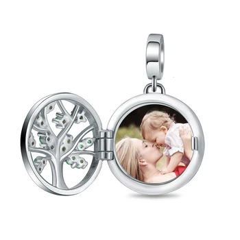 

XiaoJing 925 Silver Engraved Unique Family Tree of Life Photo Locket Charms Fit bracelet&Necklace Custom Jewelry free shipping