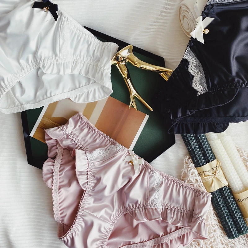 SP & CITY ropa interior de satén de lujo de Japón para mujer, bragas de Lolita con lazo dulce de cintura media, bragas femeninas transpirables sin costuras, lencería|Bragas para mujer| -