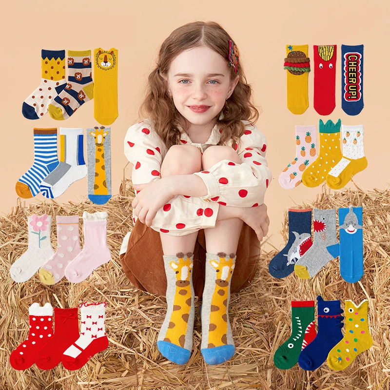 

3pcs / set newborn baby socks High Quality Cotton Kids Girl Baby Socks cartoon animals floor socks Baby Clothes Accessories