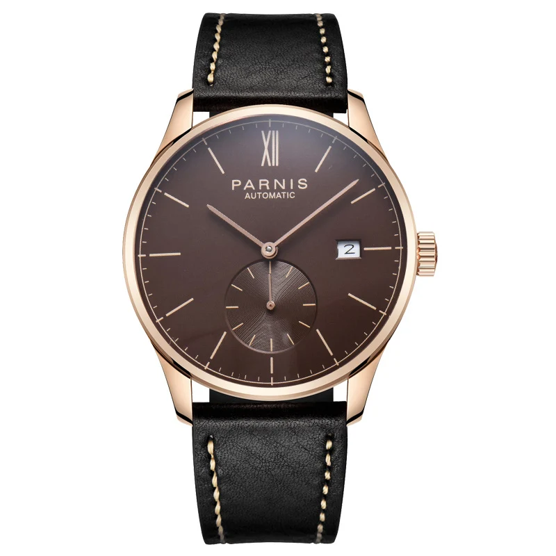 

Parnis 41mm Mechanical Watch Men Minimalist Wristwatch Men Luxury Brand Waterproof Calendar Leather Strap Automatic Watch