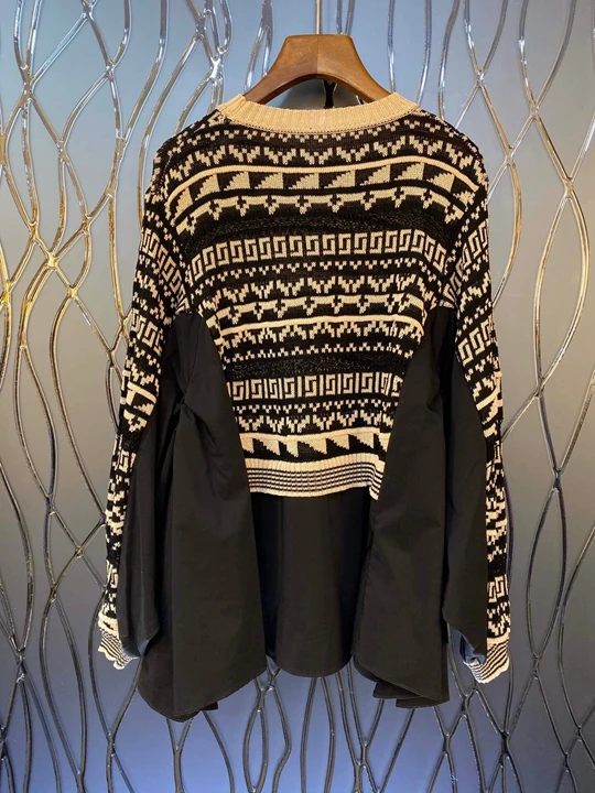 autumn and winter new female round neck hem irregular ruffled stitching long sleeve loose sweater 1014
