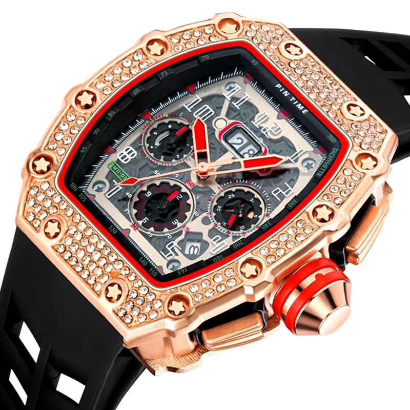 Hip Hop Diamond Watch Men Sport Chronograph Mens Watches Top Brand Luxury Gold Military CLock Relogio Masculino Zegarek Meski ailang new fashion luxury double tourbillon hollow watch automatic mechanical watches personality men waterproof zegarek męski