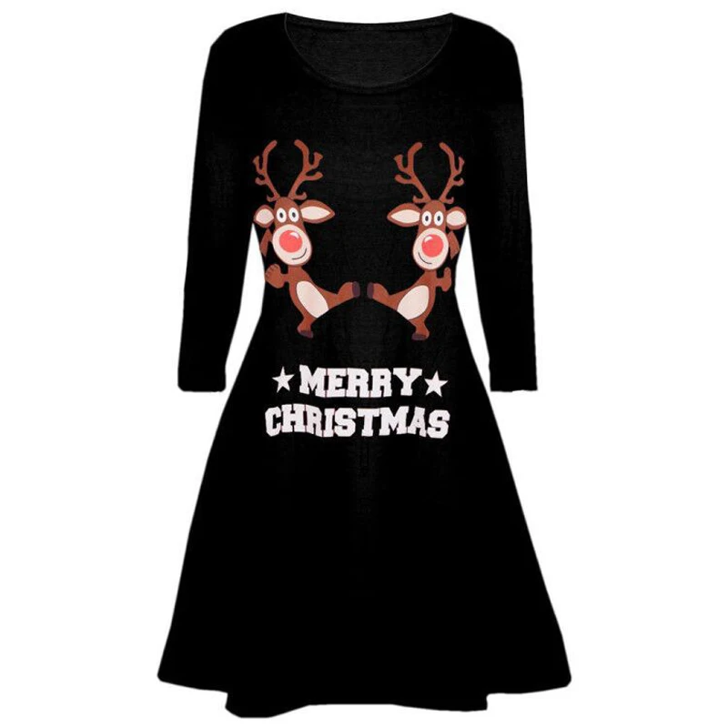 Рождественское осеннее платье для женщин с принтом и длинным рукавом, мини-платья для девушек, повседневная осенняя одежда красного и черного цвета, Vestido Femme Mujer