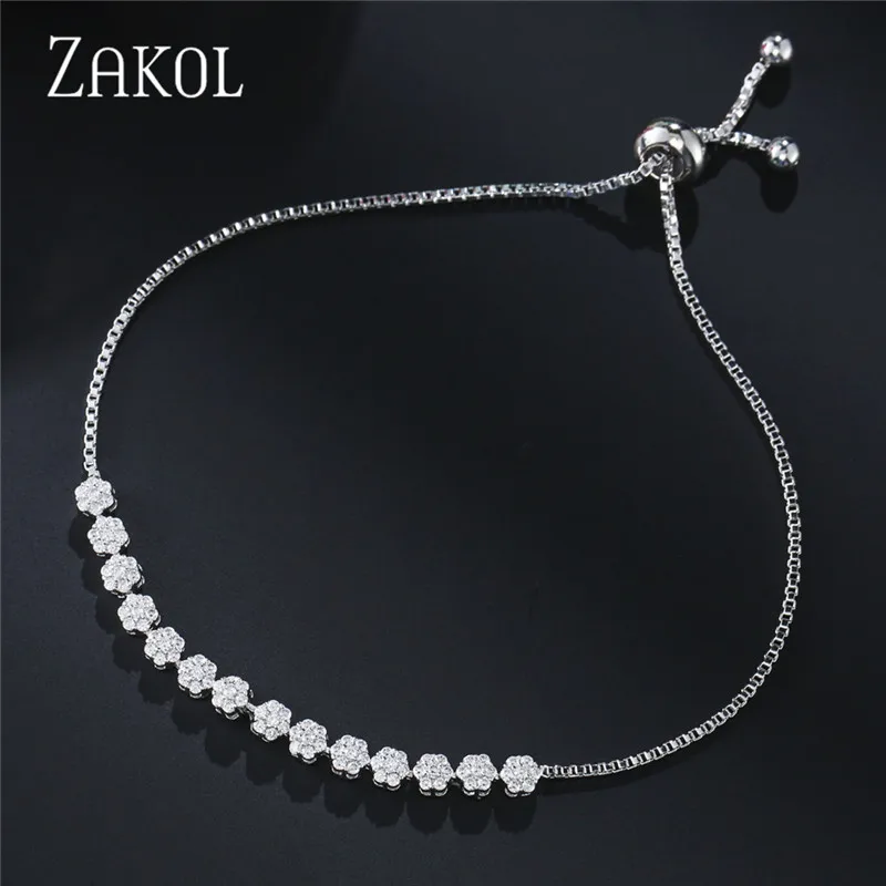 Бренд ZAKOL, форма торта, кубический цирконий, кристалл, регулируемый CZ Циркон, браслеты для женщин, модное свадебное ювелирное изделие, FSBP2055
