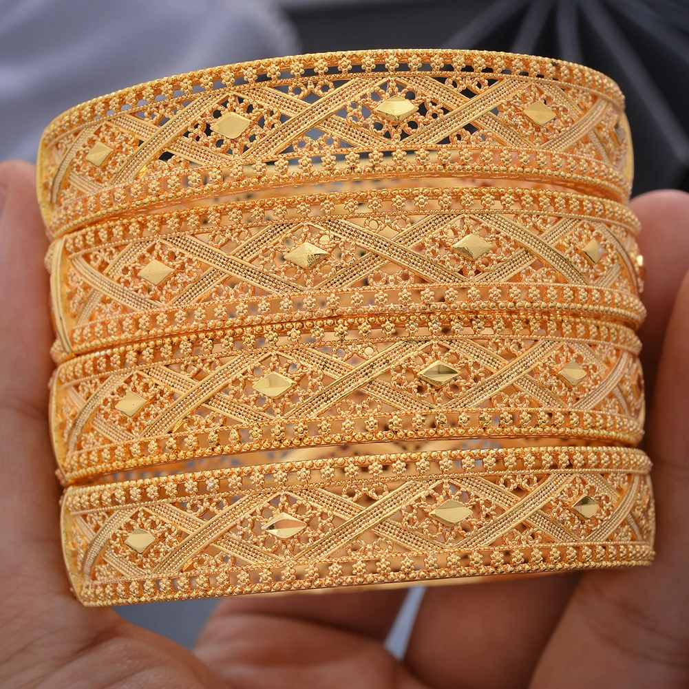 Bracelet doré nigérian dubaï pour femmes, bijoux de mariée africaine,  français, 4 pièces/ensemble | AliExpress