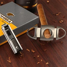COHIBA зажигалка для сигар металлическая резак аксессуары для сигар набор из нержавеющей стали бутан запальник горелки для газовой сварки Портативная Сигара резак острый