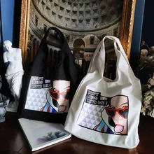 Хлопок Холст Эко сумка шоппинг Tote браслет Печать Леди с очками MY110