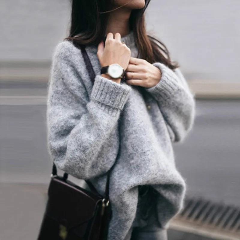 

Autumn Winter Oversized Sweater Women Casual Vintage Basic Thick Warm Pullover Female Loose Knitted Jumper Ladies Solid Sweaters