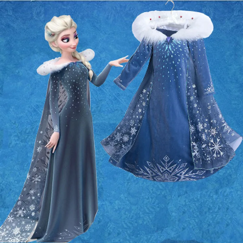 

2019 new dress girl costume ice snow 2 Anna Princess suit Christmas role playing Elsa birthday party sky blue evening dress
